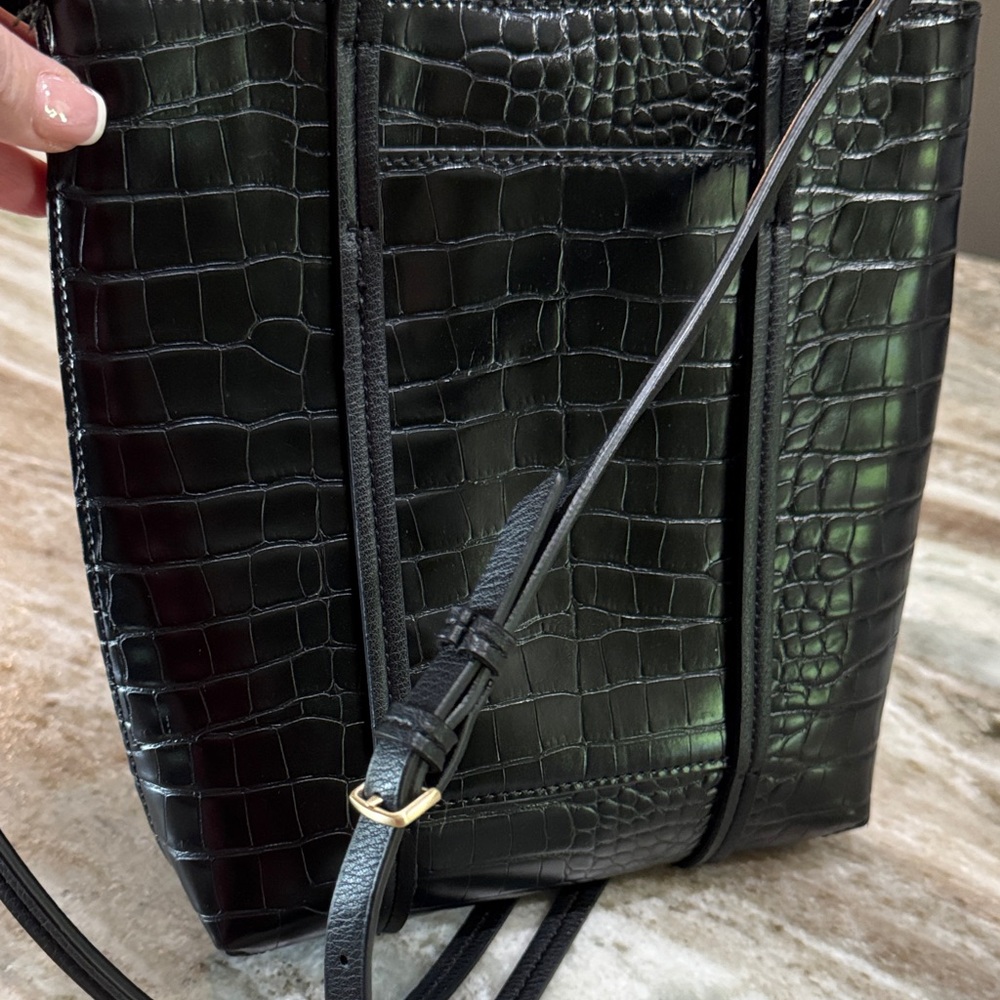 Elizabeth and James Black Croc-Embossed Tote with Detachable Strap - Picture 4 of 5